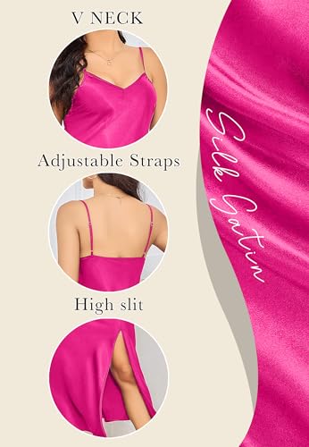 Image of ALCEA ROSEA Women's Long Satin Slip Dress Nightgowns Sexy Lingerie Adjustable Strap Midi Dress Silky Gown V Neck Under Dress