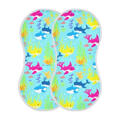 2 Pack Baby Burp Cloths, Soft Absorbent Burping Cloths for Babies, Cotton Milk Spit Up Rags, Large Size for Newborns, Baby Boys and Girls (Rainbow Shark Party)