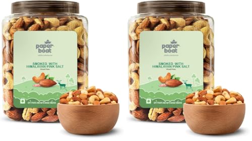 Image of Paper Boat Premium Smoked and Roasted Nuts with Himalayan Pink Salt, Almonds & Cashews Mix, Reusable Dry Fruit Jar 1kg (Pack of 2)