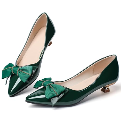 Womens Low Kitten Heels Dressy Shoes Work Comfortable Closed Toe Flower Slip on Formal Party Dance Heeled Pumps