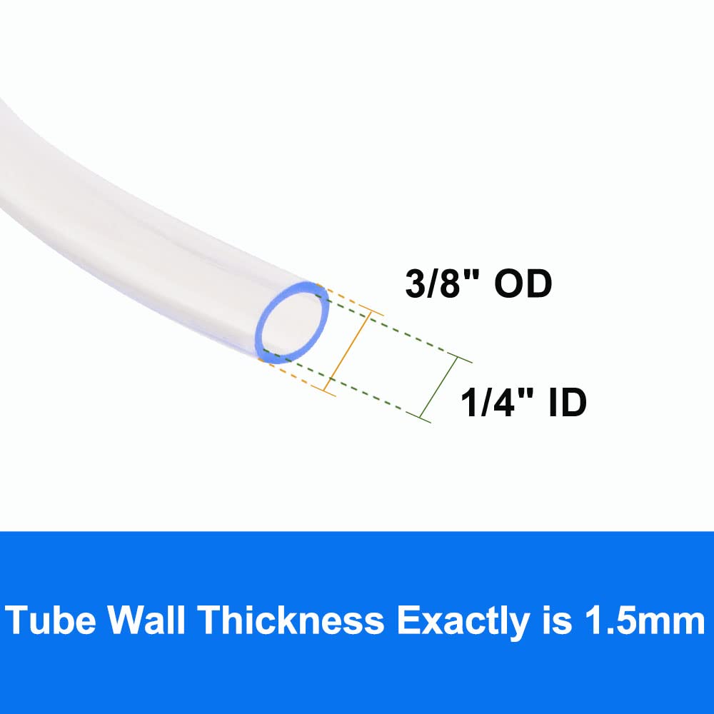 QuQuyi Tubo de vinilo de PVC de grado ligero, 1/4 pulgadas de diámetro interior x 3/8 pulgadas de diámetro exterior, manguera de tubo de vinilo transparente de baja presión, sin BPA, 16.4 pies