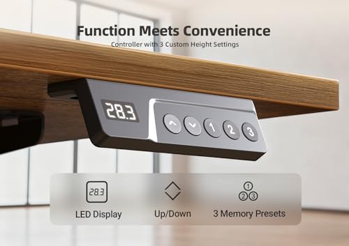 Image of Claiks Electric Standing Desk, Adjustable Height Stand up Desk, 48 * 24 Inches Sit Stand Home Office Desk with Splice Board, Black Frame /Vintage Brown Top