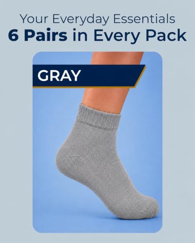 Image of Pembrook Bamboo Viscose Diabetic Socks for Women & Men - 6 Pairs Ankle Socks for Swollen Feet | Neuropathy Socks