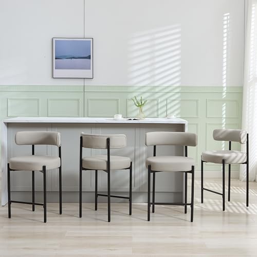 Forsalund Counter Height Bar Stools Set of 4, 24'' Faux Leather Bar Stools with Back, Mid-Century...