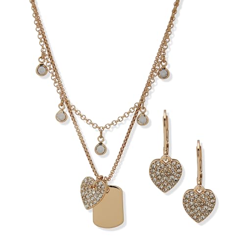 Juego de collar y aretes de gota Anne Klein con acabado premium y corazón