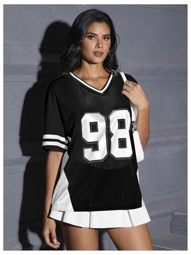 Verdusa Women's Jersey Shirts Y2k Tops Baggy Shirts Graphic Summer Oversized T Shirt Top4