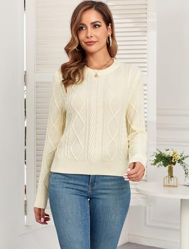 Image of ZAFUL Womens Oversized Sweaters 2025 Cable Knit Chunky Sweater Long Sleeve Crewneck Pullover Loose Outfits