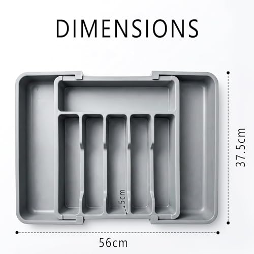 Image of CLAPONE Drawer Organizer Tray /Kitchen Expandable Utensil Tray /Adjustable Utensil Organizer /Cutlery Silverware Flatware Holder /Divider for Spoons Forks Knives Tablewar - Grey, 1PCS