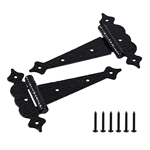 Home Master Hardware 6 In. Decorative Hammered T Hinges Shed Barn Gate Strap Hinge With Screws Black Finish 6 Pack #TOP1