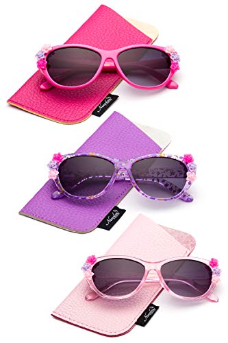Girls Toddlers Fashion Sunglasses Cateye Cute Sunglasses with Flowers UV Protection w/Pouch (0-5 YRS)