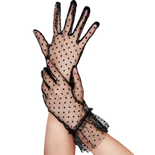 Lace Gloves Polka Dot Elegant Short Classic Costume Glove Courtesy Summer Gloves for Halloween Women Ladies Girls Parties Wedding Bride Etiquette Black3