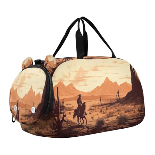 YETTASBIN Sport Travel Duffel Bag for Girls Boys, Cowboy Large Waterproof Weekender Overnight Bag, Detachable Shoulder Strap Gym Bag with Shoe Compartment & Wet Pocket