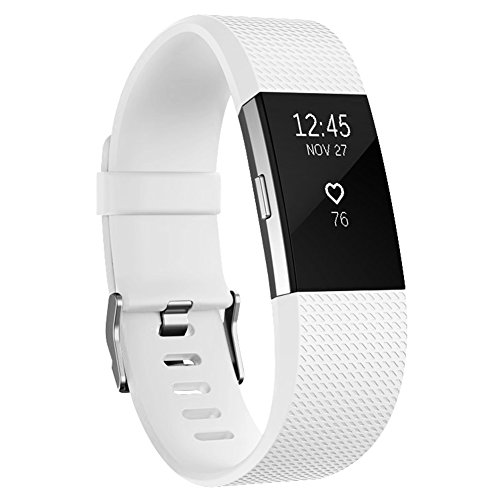 Fitbit Charge 2 Bands, AK Classic Edition Adjustable Comfortable Replacement Wristbands for Fitbit Charge 2 Heart Rate [No Tracker] (White, Small)