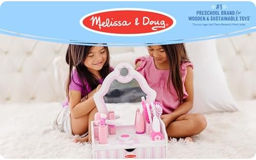 Melissa & Doug Wooden Beauty Salon Play Set, 18-Piece Vanity with Pretend Play Toys, Makeup, Mirror, Accessories & More, Preschool Toys for Girls & Boys Ages 3+ - FSC Certified (Pack of 2)