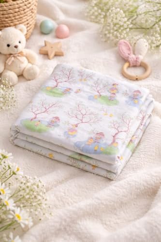 Image of Kassy Pop Printed 6 Layer Bamboo Muslin Blanket Cum Swaddling Towel for Baby, Toddlers | 70% Bamboo, 30% Cotton | AC Quilt, Multi-Purpose Blanket | 110cm x 110cm (Multicolor Print)