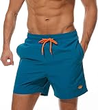 HCSS Badeshorts Herren Sommer Essential Badehose Männer Schnelltrocknend Schwimmhose mit Gummizug Mesh-Futter(Pfauenblau-L)