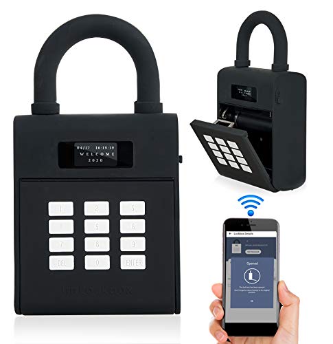 Security Key Lock Box, Bluetooth Smart Secured Lock Box with Management APP, Electronic Digital Security Safe Lock Box with Functions of Remote Authorization and Viewing Unlocking Records, Black