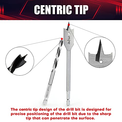 Wesleydrill Wood Drill Bit Set,16 Pcs Impact Drill Bit Set,8 Pcs Hex Shank Brad Point Drill Bit 1/8"-3/8" And 8 Pcs Spade Drill Bit 1/2"-1-1/8" Fit For Wood,Plastic #TOP2