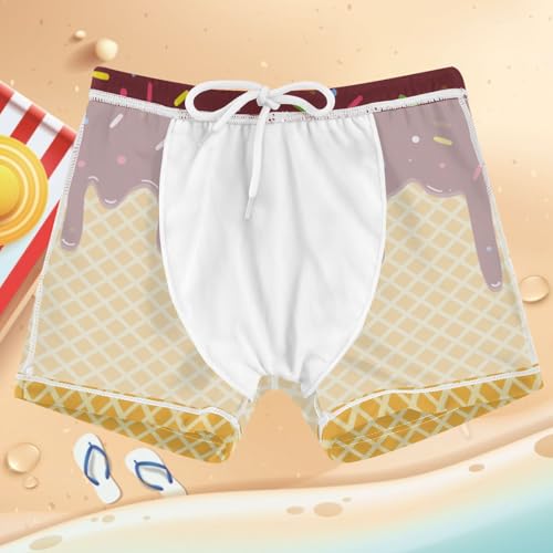Boys Swim Trunks Quick Dry Bathing Suit Brown Red Ice Cream Toddler Swim Shorts Boardshorts Swimwear 3-104