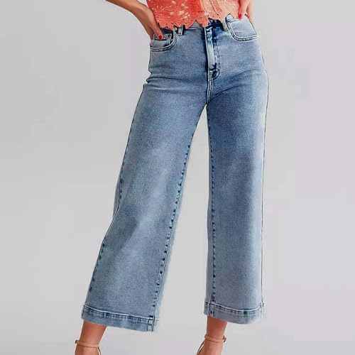 Women's Jeans Wide Leg Jeans for Trendy High Waisted Flare Jeans Cropped Denim Pants Stretchy Baggy with Patch Pockets3