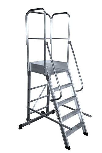 Escalera Profesional de Aluminio un Acceso con Plataforma de Trabajo 5 peldaños 60x60 Serie Store 68º almacén