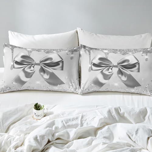 Housse de couette nœud aquarelle style princesse pour lit simple enfant gris