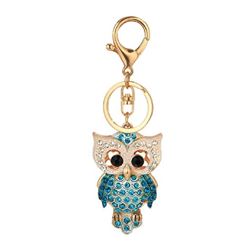 Llavero de búho para mujer, lindo llavero de pájaro de búho para niñas, llavero divertido de búho, llavero punk azul búho llavero, pedrería búho animal llavero accesorios, dorado, Talla única