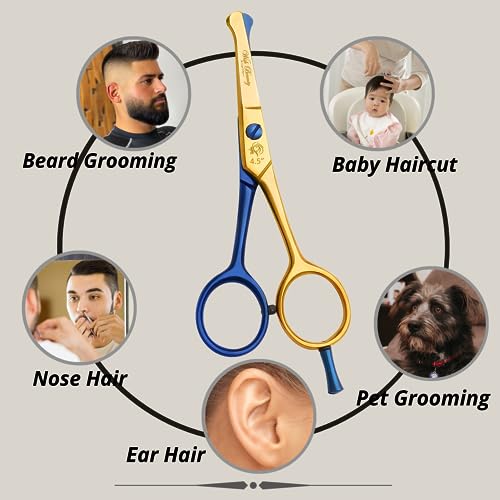 wishbeauty Kids Safety Round Tip & Curved Hair Scissors - Professional Salon Barber Scissors for Baby (Gold & Blue, 4.5") - Image 4