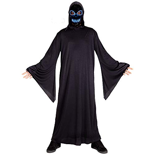 Image of Wicked Costumes Adult Mens Black Deluxe Grim Reaper - EL Mask Included Halloween Fancy Dress Costume (One Size)