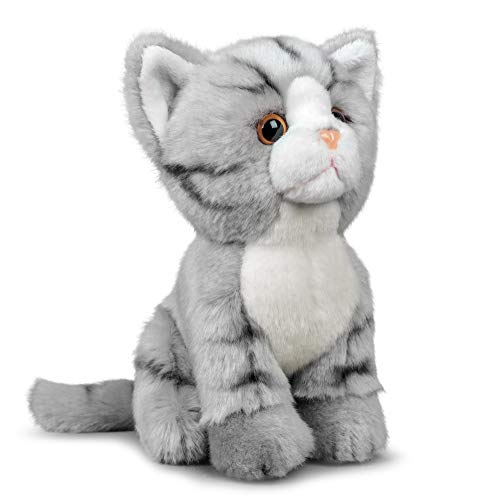 Animigos PlĂĽschtier Katze grau tabby, Stofftier im realistischen Design, kuschelig weich, ca. 19 cm groĂź