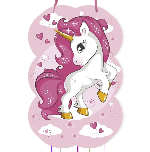 trookee® - pignata unicorno - pignata compleanno per bambini con unicorno rosa - decorazione compleanno per bambini - pignata grande da riempire con bambini e regali per bambini - 46 x 30 cm
