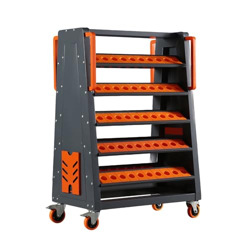 Image of CNC Tool Organizer Rack, Heavy-Duty Cutting Tool Storage Cart with and Swivel Casters for Workshops, Factories, and Warehouses