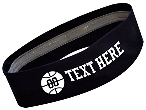 Basketball Headband PERSONALIZED with Your Custom Name and Number with NO SLIP Silicone Grip (BLACK)