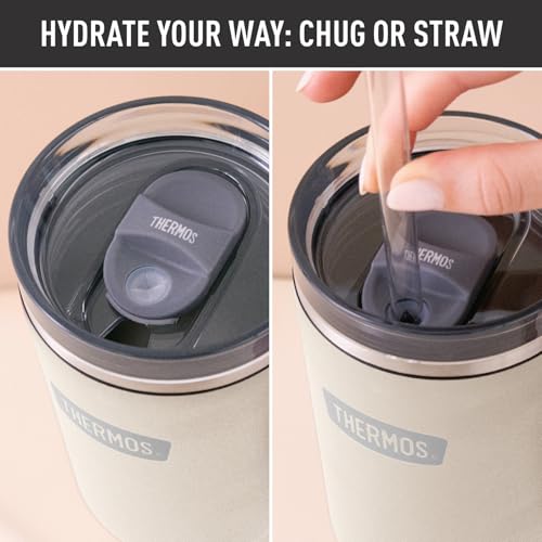 Image of THERMOS Stainless Steel Cup Holder Mug - 40 Ounce, Sandstone - Insulated Tumbler with Lid and Straw, Plus Leak-Resistant Slide Lock
