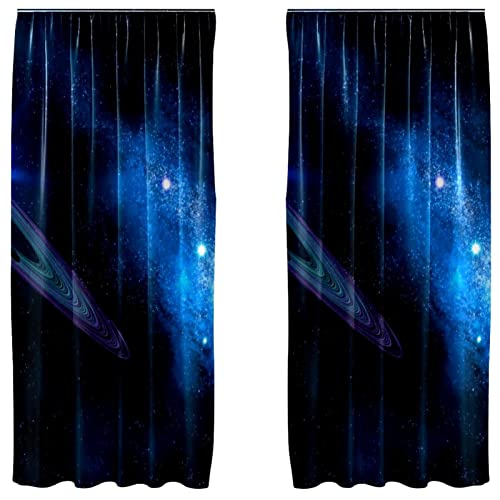 Cortinas de ventana de dormitorio en juego de 2 paneles con estampado Galaxy Space 2