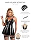 sunshinelady Lederkleid Damen Wetlook Kleid Sexy Große Größen PU Dessous V Ausschnitt Minikleid Rückenfrei Unterwäsche mit Halsband Lackkleid Reizwäsche für Mollige Frauen Shiny Dress Schwarz,S