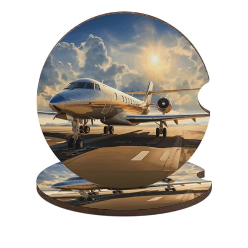 Portavasos de madera para coche con diseño avión privado 2 unidades miniatura 1