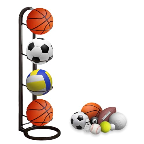 thirei - thirei 4 Couches Porte Ballon Basket, Support De Rangement Vertical pour Ballons de Sport, pour Le Stockage des Ballons de Basket, de Football et de Volley-Ball, Rangement Ballon Vertical