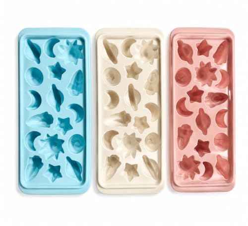 Image of Ice Cube Tray | Pack of 3 |17 Each Ice Cube Tray | Flexible & Multicolor | Sun Moon Star Planet |