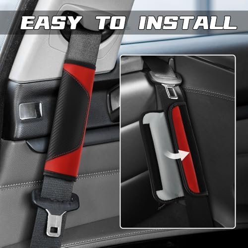 2PCS Car Seat Belt Cover Pad, Soft Carbon Fiber Leather Seatbelt Shoulder Protector for a More Comfortable Driving, Universal Safety Belt Strap Cover to Protect Your Neck (Red) - Image 5