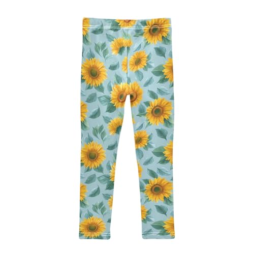 Girls' Athletic Leggings Ankle Length Yoga Dance Pants Kids Teen 4T Sunflower Leaves Blue2