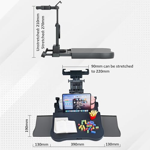Auto Tisch mit Ausziehbarem Tablett und Getränkehalter, Auto Tisch Kinder für Rücksitz Beifahrer, Tragbarer Autositz Tabletttisch, Au-to Rücksitztisch, Teleskopischer Au-to Rücksitz Tabletttisch