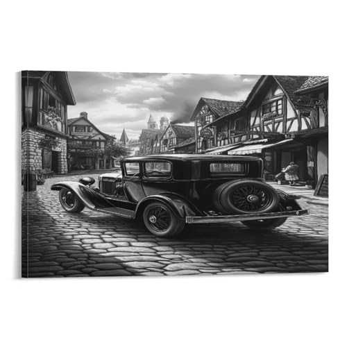 Tableau berline ancien style décoration murale sur toile 50x75 cm pour chambre et couloir