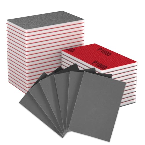 32 Piezas Esponjas de Lijado Húmeda y Seca, Almohadillas de Lija de Grano 1000 Esponja Abrasiva Manual Lavable y Reutilizable Taco Abrasivo de Lijado para Madera Metal Cocina Muebles