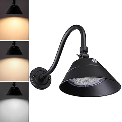 LEONLITE 3CCT LED Dusk to Dawn Gooseneck Barn Light Outdoor, 42W Gooseneck Sign Light Fixture, 20 Inch Long Extension Arm, 120-277V Black Exterior Wall Sconce for Store, Restaurant, IP65, ETL Listed