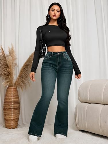 Image of Ben Martin Women's High Waist Jeans || Flared Bell Bottom Bootcut Pants || Wide Leg Stretch Denim - Perfect for Travel, Party & Everyday Use - Sizes 26-40 (2)