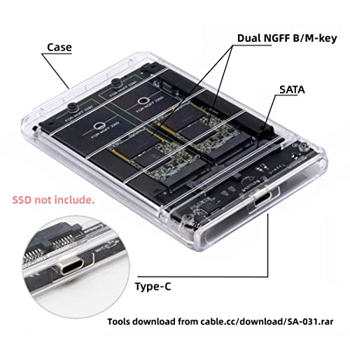 Adaptador Combo JBOD SSD M.2 NGFF SATA 2 en 1 con Caja USB C 2.5" miniatura 7