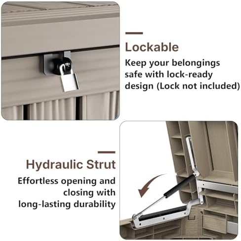 Ceecysaa Waterproof & Lockable Deck Box, 120 Gallon (454 L) Resin Outdoor Storage Box for Patio Storage Cushions, Garden Tools & Pool Accessories, Weather-Resistan Durable Deck Box Outdoor, Beige - 4
