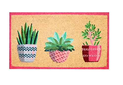 Tapis entree interieur et exterieur, paillassons pour entrée, tapis coco, paillasson antiderapant et absorbant, tapis original de porte, 40x70 cm (Plantes) Cover