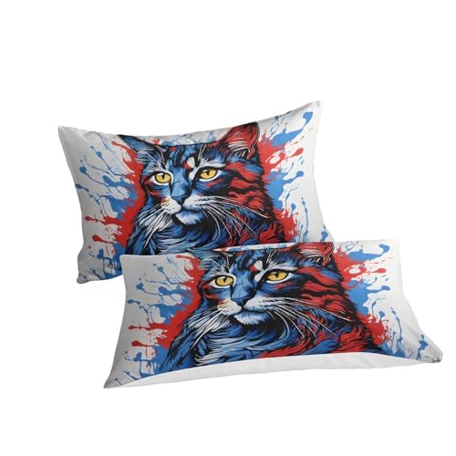Housse de couette chat aquarelle 200x200 cm avec taies d'oreiller lit double
